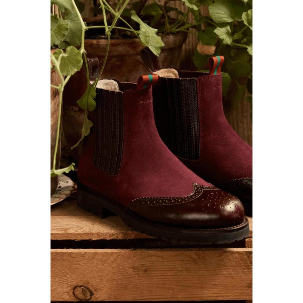 NEW PENELOPE CHILVERS women's oscar brogue-tip wool-lined boots in burgundy sued - Picture 4 of 6
